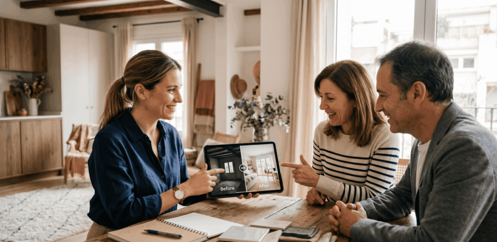 Descubre cómo un porfolio organizado y visualmente potente puede eliminar sus dudas y acelerar la venta en interiorismo.